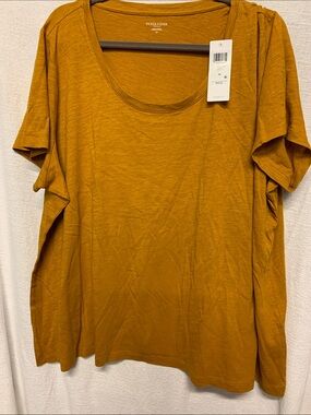 EILEEN FISHER Scoop Neck Full figure Short Sleeve Top NEW Size 3X Mustard Gold